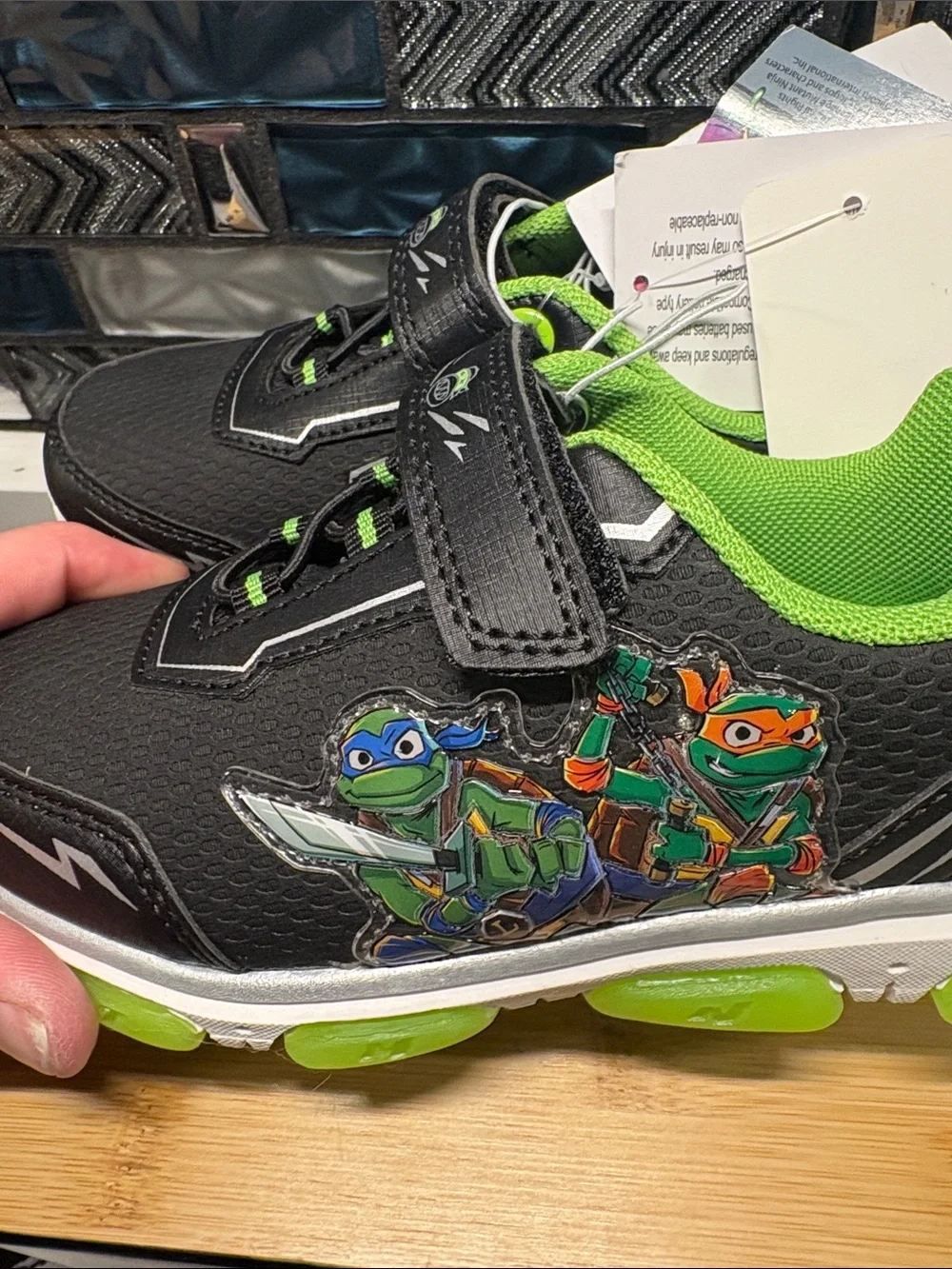 Nickelodeon Black and Bright Green Kids Sneakers with Light-Up Detail